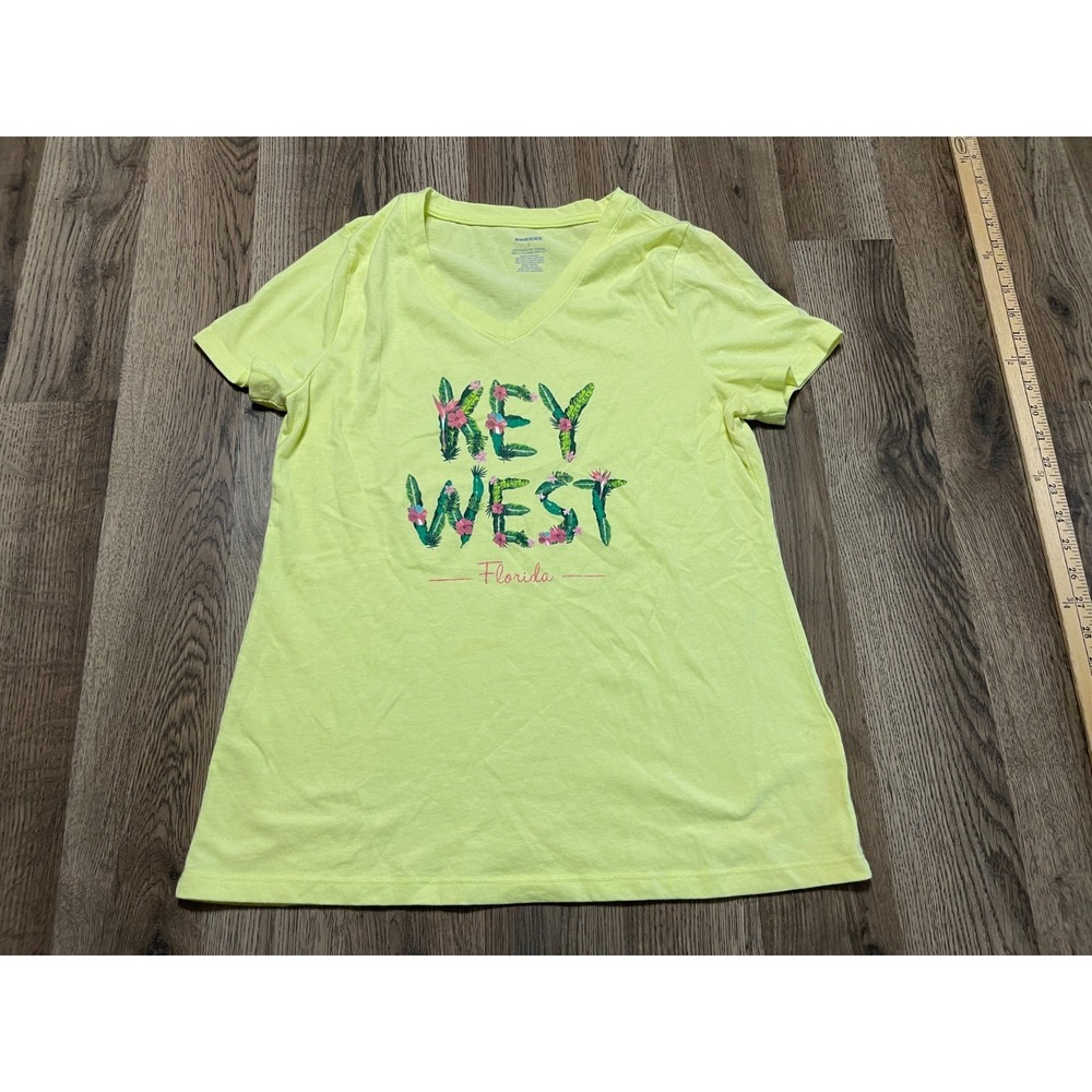 Key West Florida Shirt, Women's Size Small, Yellow Green, V-neck